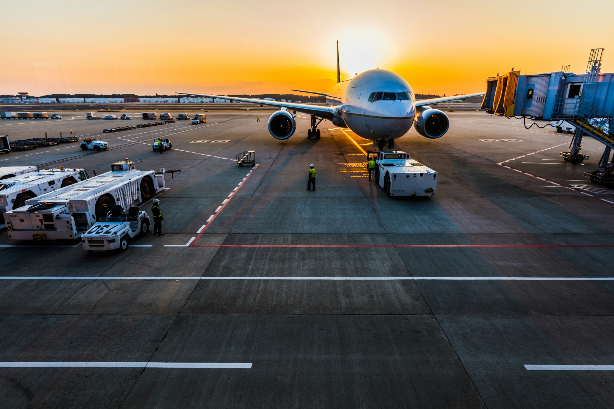 Aircraft and airport operations at dusk